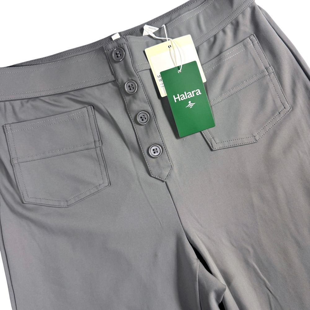 Halara Day Stretch High Waisted Wide Leg Pants Women M Gray Button Front Pockets